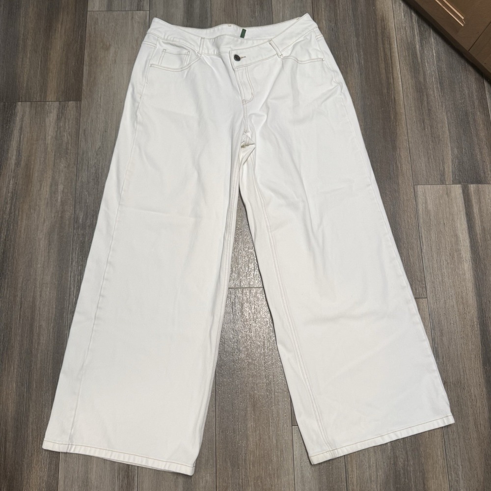 Halara Flex High Waisted Cream Wide Leg Casual Jeans Sz L Stretch NWOT